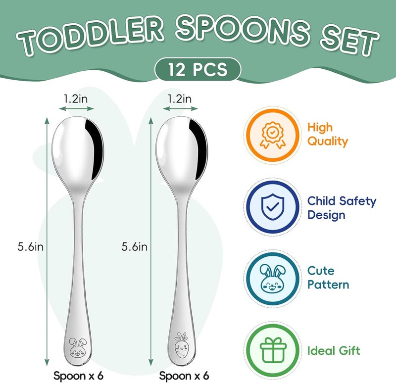 ITITT Stainless Steel Toddler Spoons Set - 12 Pieces Food Grade Kids Spoons Set Safe Kids Silverware Children Small Spoon Metal Toddler Utensils Mirror Polished Sturdy and Durable Dishwasher Safe - Image 2